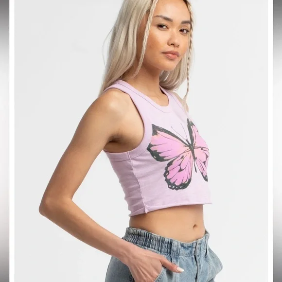 NWT Full Tilt Purple Butterfly Graphic Cropped Tank - Picture 3 of 12